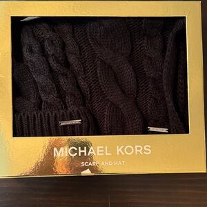 Michael Kors Black Knit Scarf and Hat Set